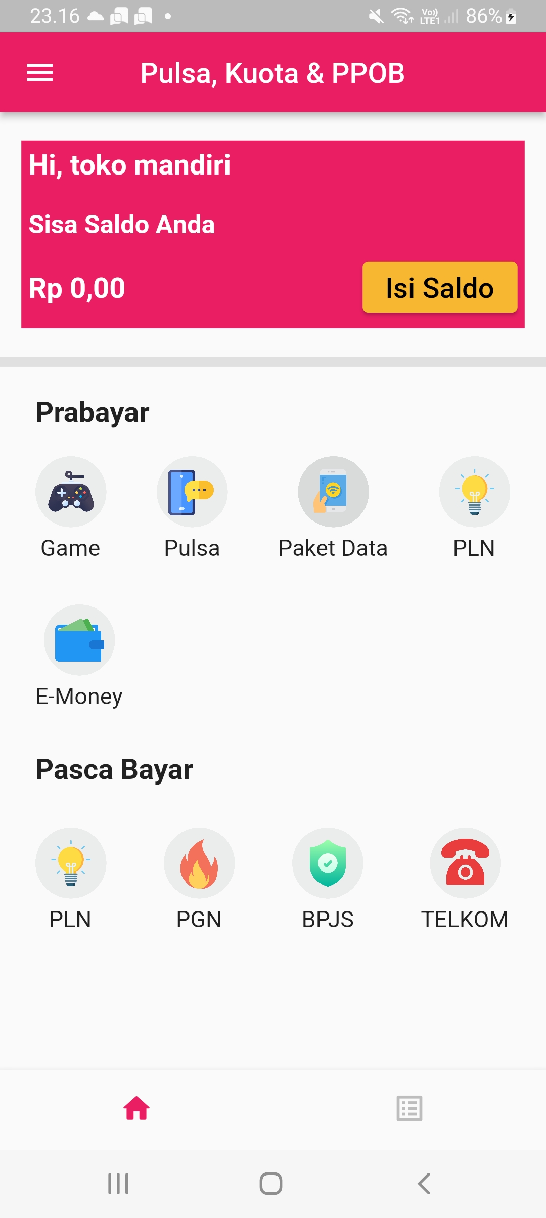 Kasir Mandiri Pulsa, Kuota dan PPOB